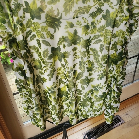 Susan Graver Printed Mesh Rushed Mock Neck Long Sleeve Lined Sz. L Blouse - Picture 5 of 11